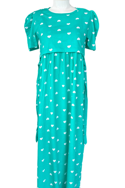 Sea green puff sleeve Maternity & Feeding maxi