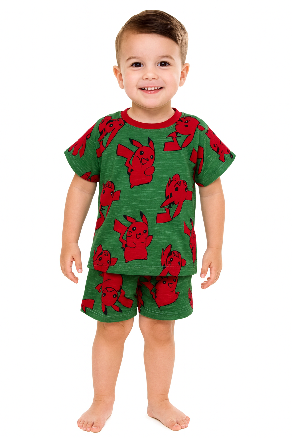 Red Pikachu Tshirt Shorts Coord set