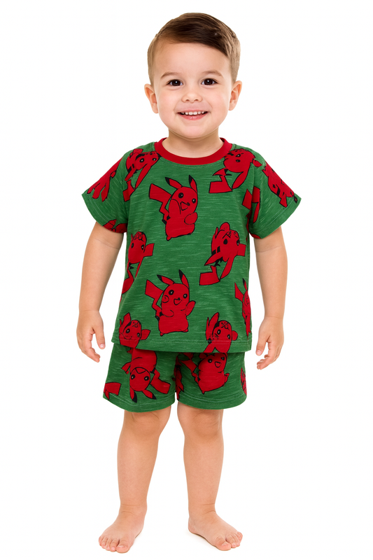 Red Pikachu Tshirt Shorts Coord set