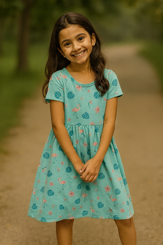 Green flamingo casual frock