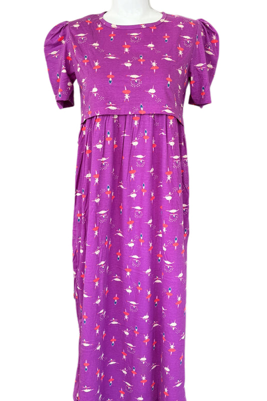 Light purple puff sleeve Maternity & Feeding maxi