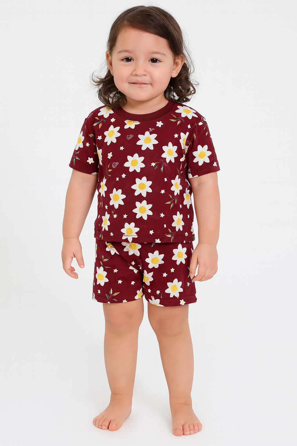 Maroon floral Tshirt Shorts Coord set