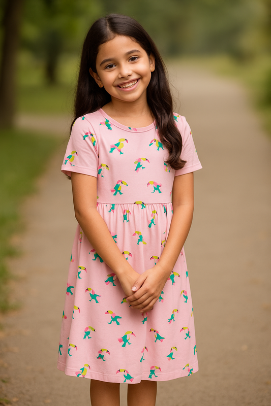 Pink bird casual frock