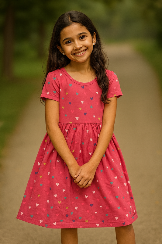 Pink heart casual frock