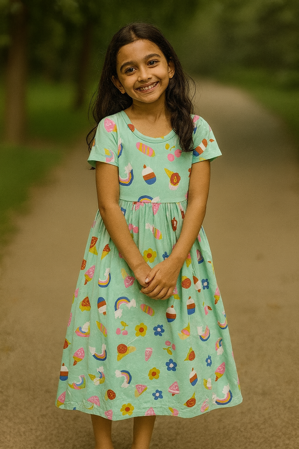 Green rainbow casual frock