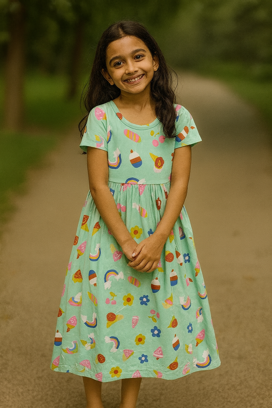 Green rainbow casual frock
