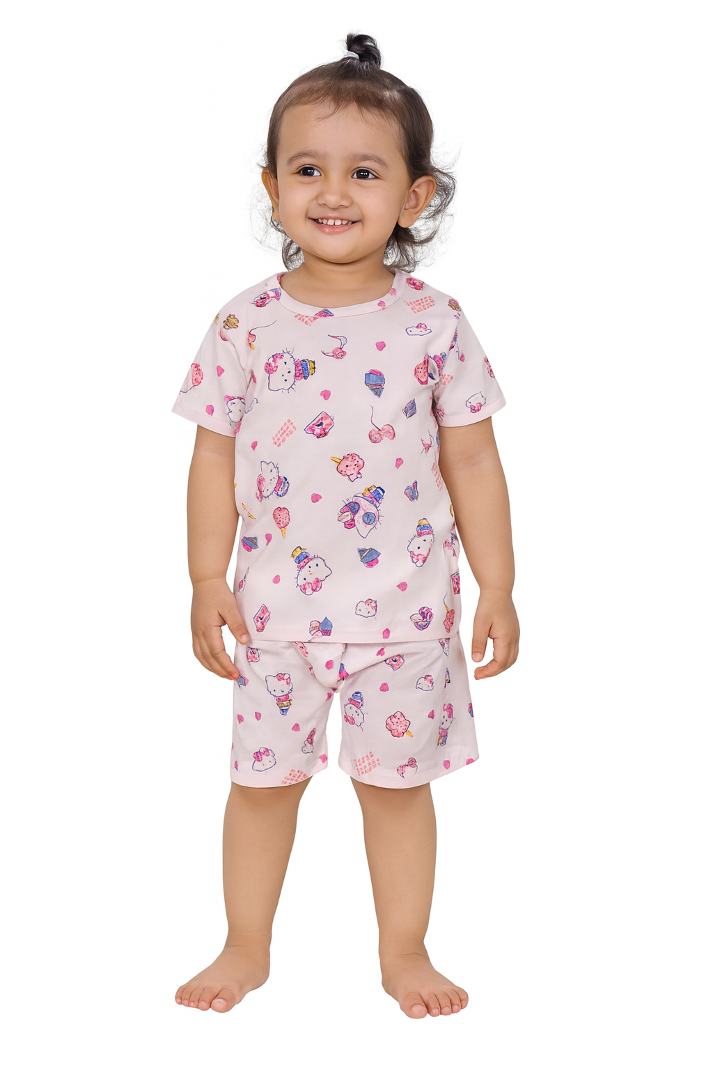 Pink kitty Tshirt Shorts Coord set