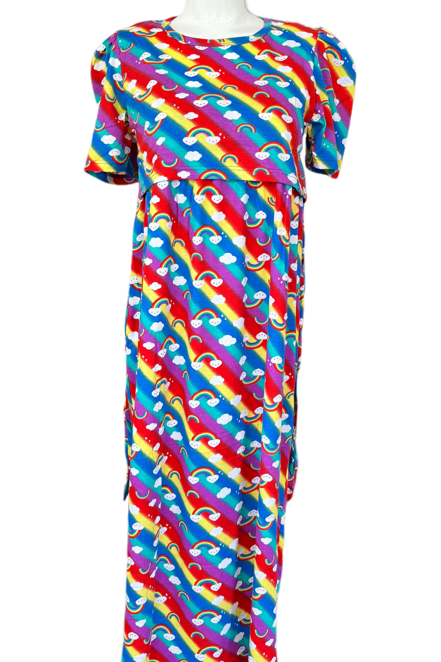 Rainbow puff sleeve Maternity & Feeding maxi