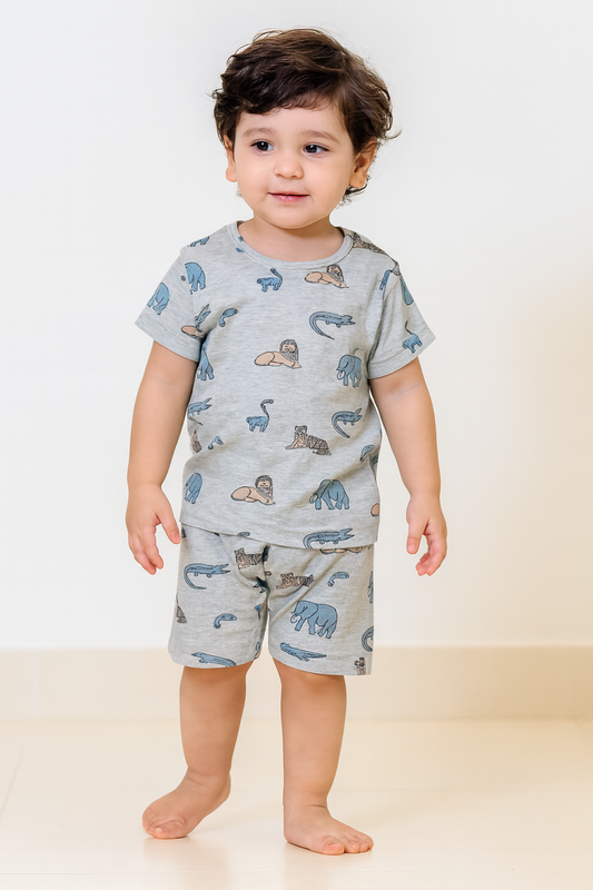 Melange animals Tshirt Shorts Coord set