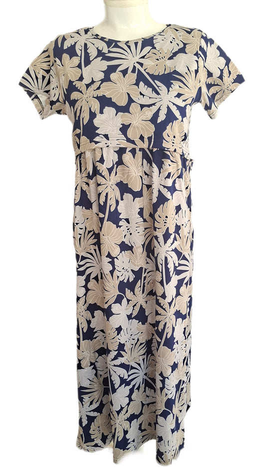 Navy leaf Maternity & Feeding maxi