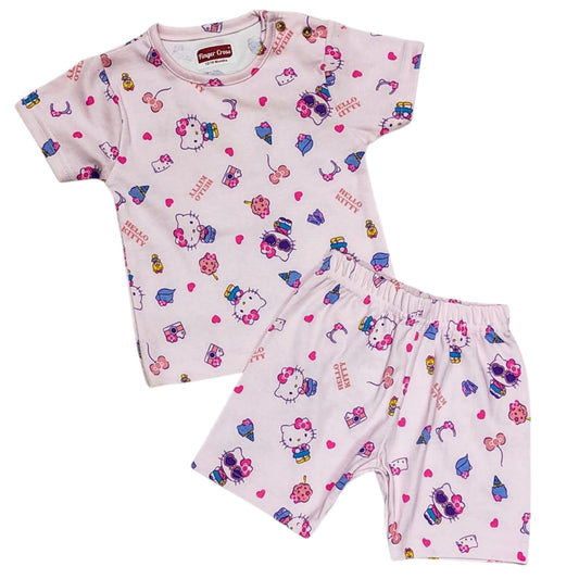 Pink kitty Tshirt Shorts Coord set