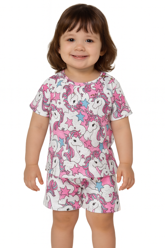 Pink unicorn Tshirt Shorts Coord set