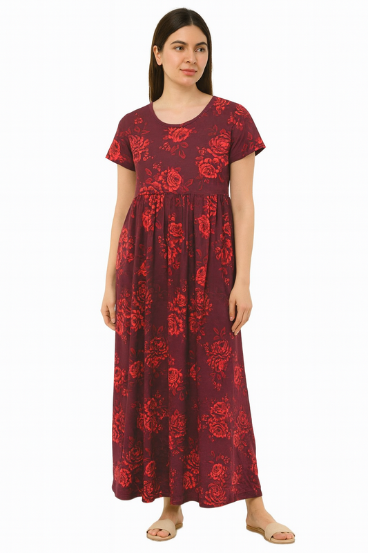 Wine floral Casual maxi