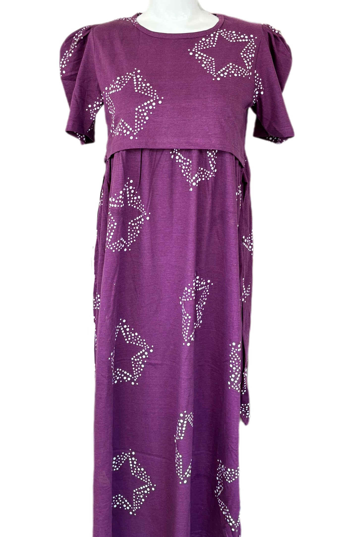 Wine star puff sleeve Maternity & Feeding maxi