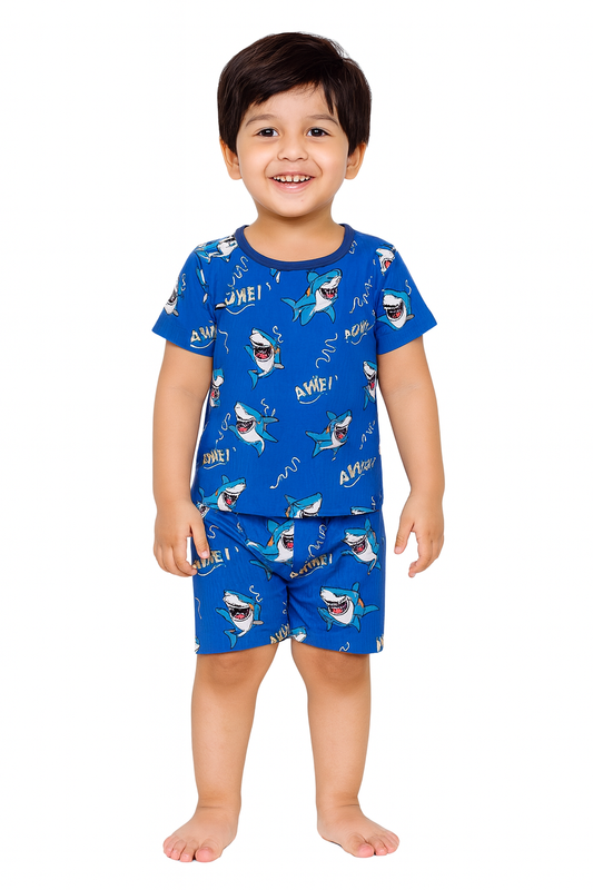 Blue shark Tshirt Shorts Coord set