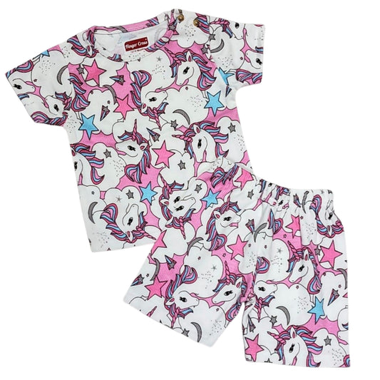 Pink unicorn Tshirt Shorts Coord set