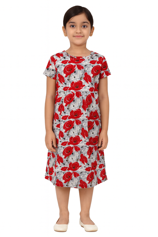Red flowers casual Gown