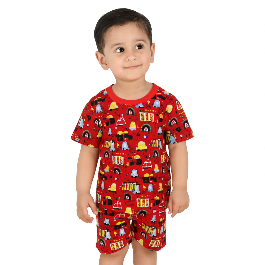 Red Tshirt Shorts Coord set