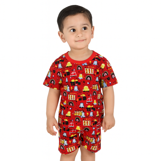 Red Tshirt Shorts Coord set