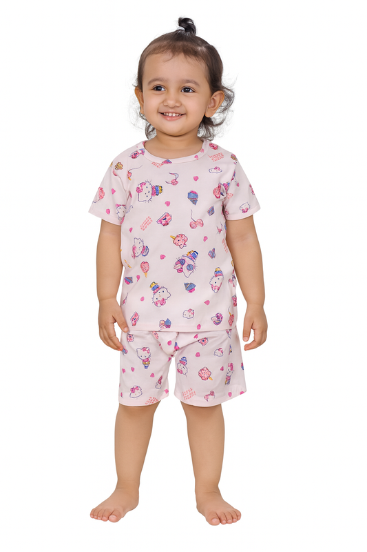 Pink kitty Tshirt Shorts Coord set