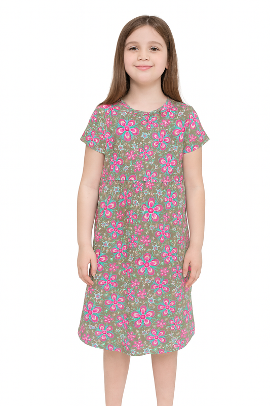Pink flowers casual Gown
